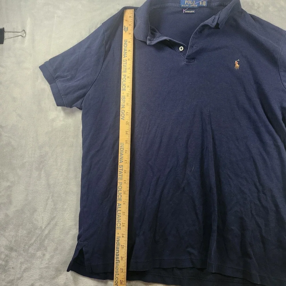 Polo Ralph Lauren Pima Custom Slim Fit Navy Blue Mens XL‎ Polo Shirt Flesh Pony